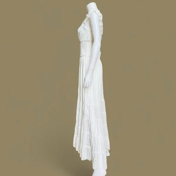 Solitaire Swim White Eyelet Maxi Tiered Dress, NWT, M - Picture 6 of 15